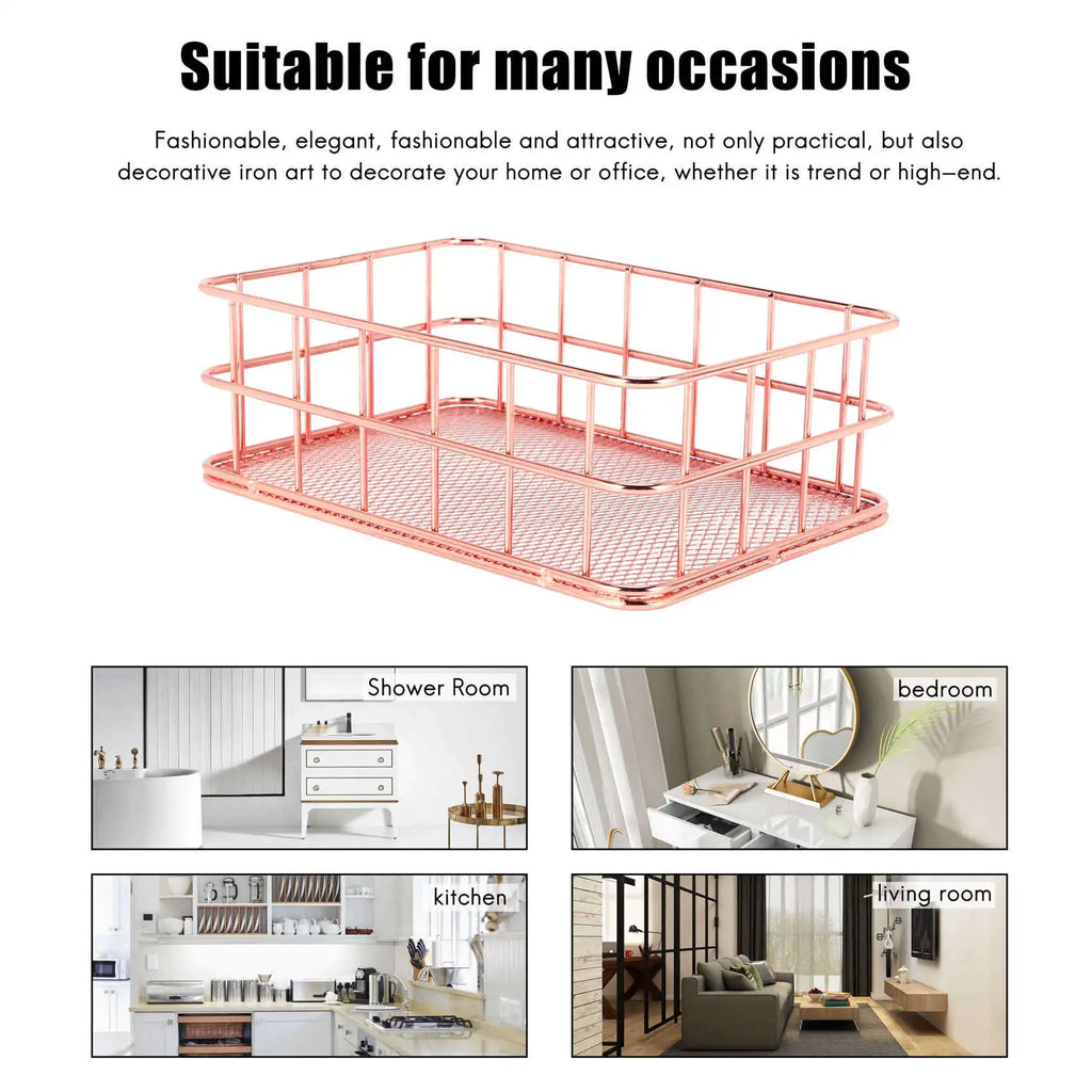 Rose Gold Metal Storage Basket