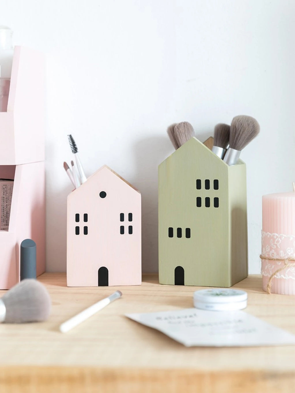 Wooden House Desktop Organiser