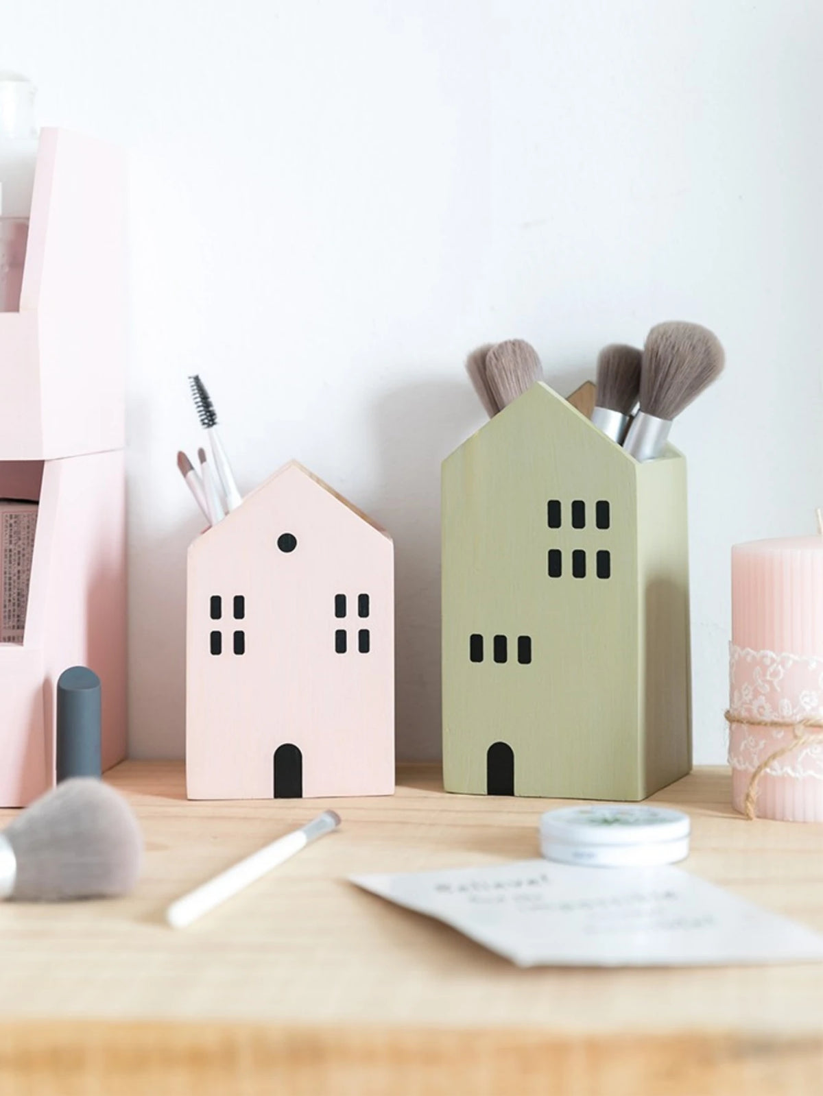 Wooden House Desktop Organiser
