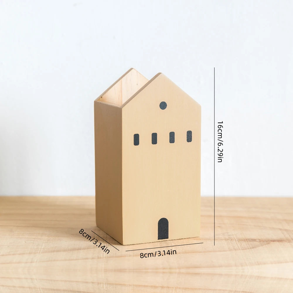 Wooden House Desktop Organiser