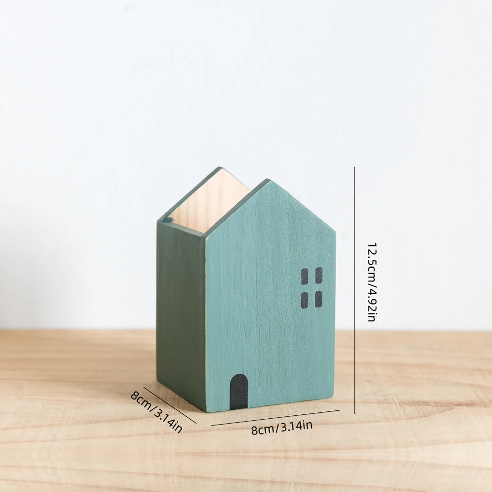 Wooden House Desktop Organiser