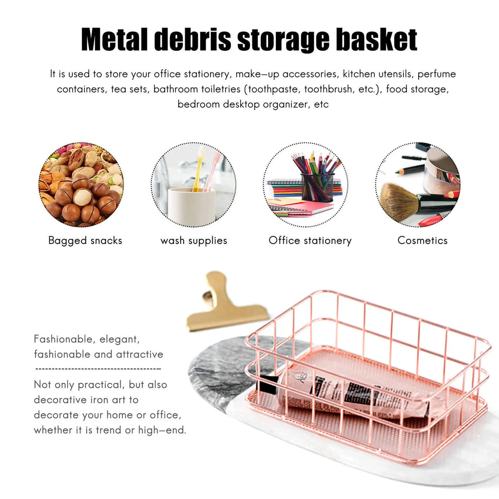 Rose Gold Metal Storage Basket