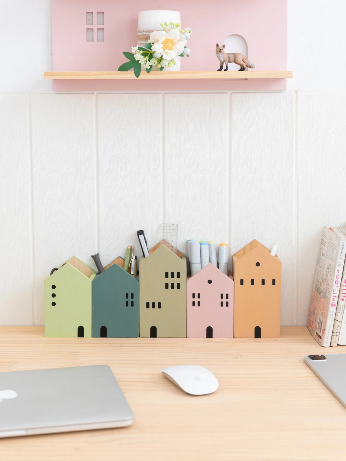 Wooden House Desktop Organiser