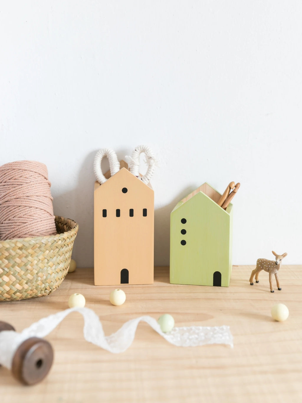 Wooden House Desktop Organiser