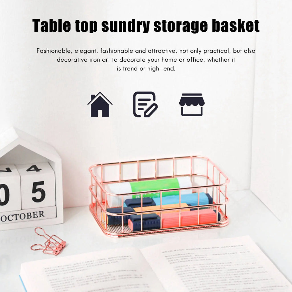 Rose Gold Metal Storage Basket